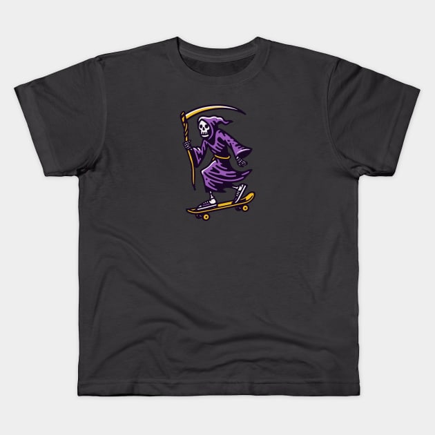 Grim reaper skateboard Kids T-Shirt by Yaydsign